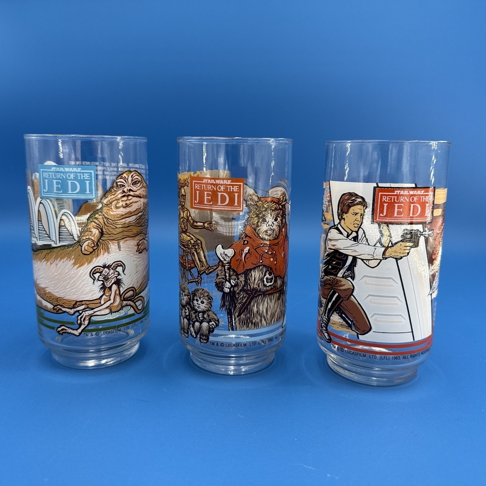 Star Wars Return of the Jedi Set of 3 Glasses 1983 Coca Cola Burger King Vintage